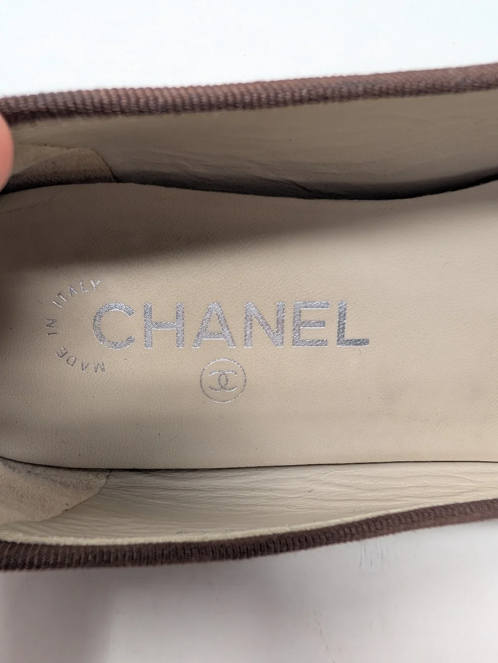Chanel CC Patent Leather Ballet Flats Brown Blue Size 39.5